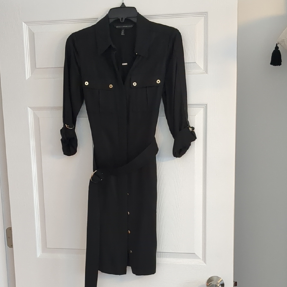 White House Black Market Black Long Sleeve Cuffed Shirt Dress